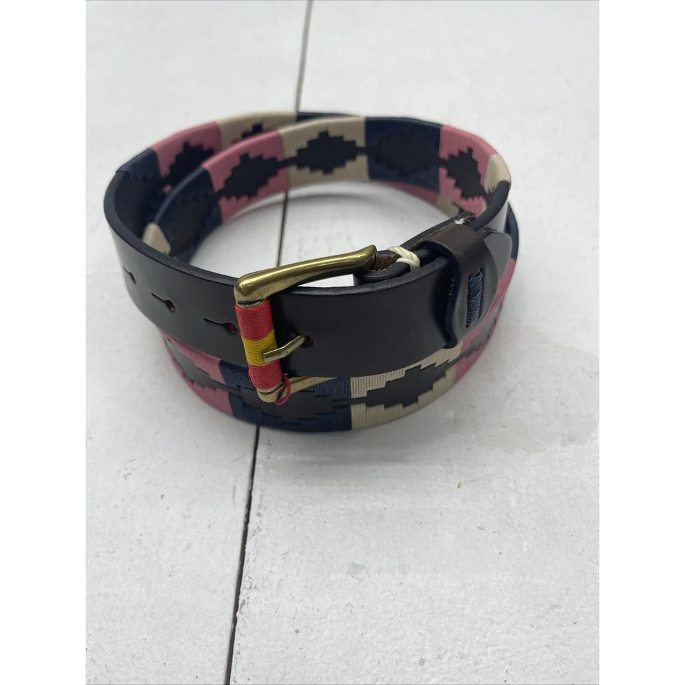 Old Ombu Belt Adults Size 100 37” L Pampa Leather Blue , Cream, Pink Wax Thread
